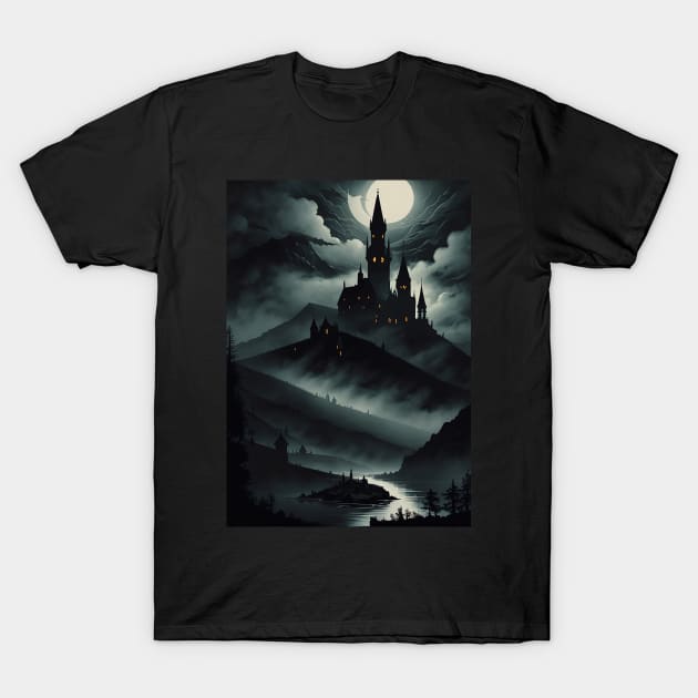 Spooky Castle on a Hill T-Shirt by CursedContent